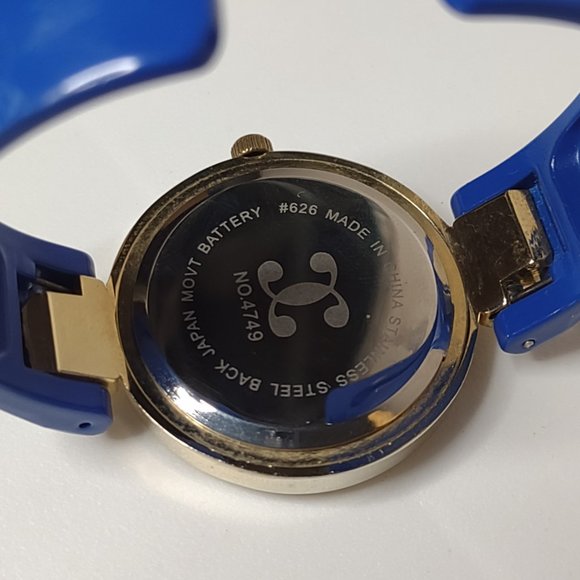 Blue And Gold Tone 6 Inch Cuff Watch - Picture 9 of 12